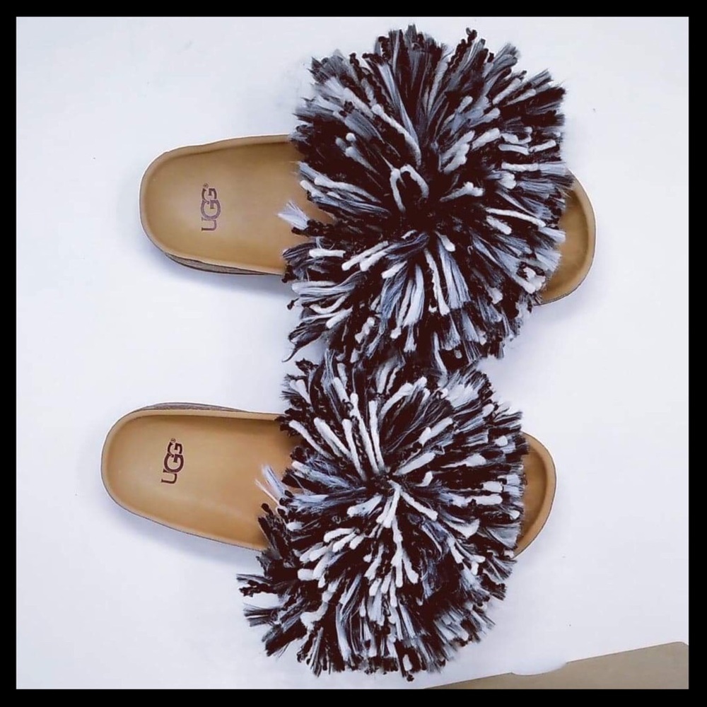 UGG Cindy Open Back Slip On Sandals Black & White - Picture 2 of 7